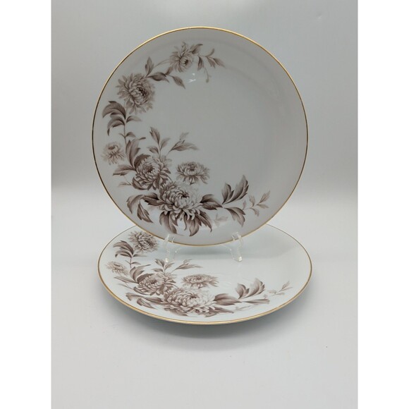 noritake china LaSalle Dinner Plates Set Of 2 Chrysanthemum Gold Rim - Picture 1 of 5